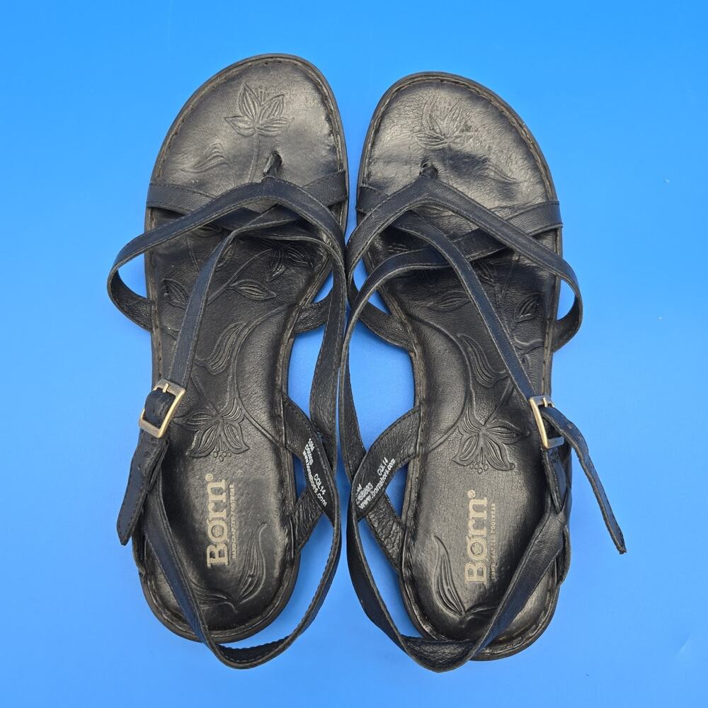 Born Mai Leather Strappy Sandals Women’s Size 10 Black Slingback Comfort - Picture 9 of 11